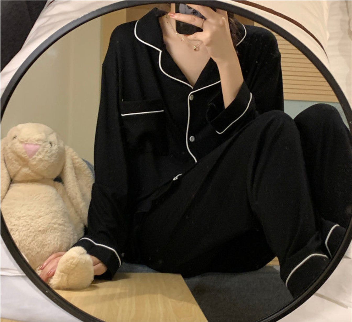 Ensemble pyjama long en modal，Ensembles de pyjama pour femmes à manches longues et fermeture boutonnée, vêtements de nuit doux, ensembles de détente-SH28