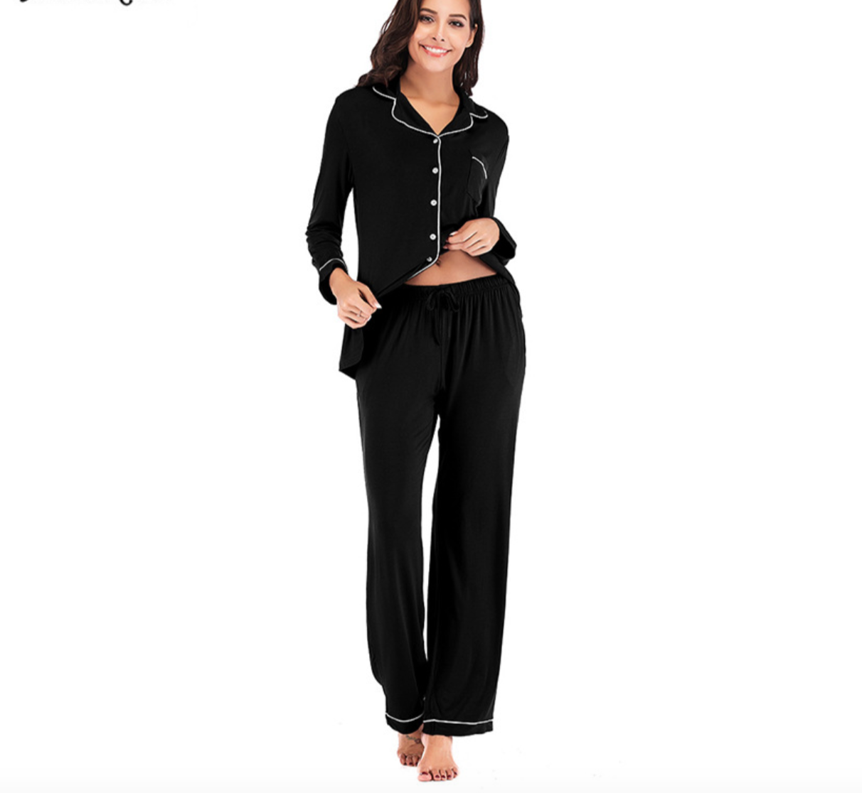 Ensemble pyjama long en modal，Ensembles de pyjama pour femmes à manches longues et fermeture boutonnée, vêtements de nuit doux, ensembles de détente-SH28