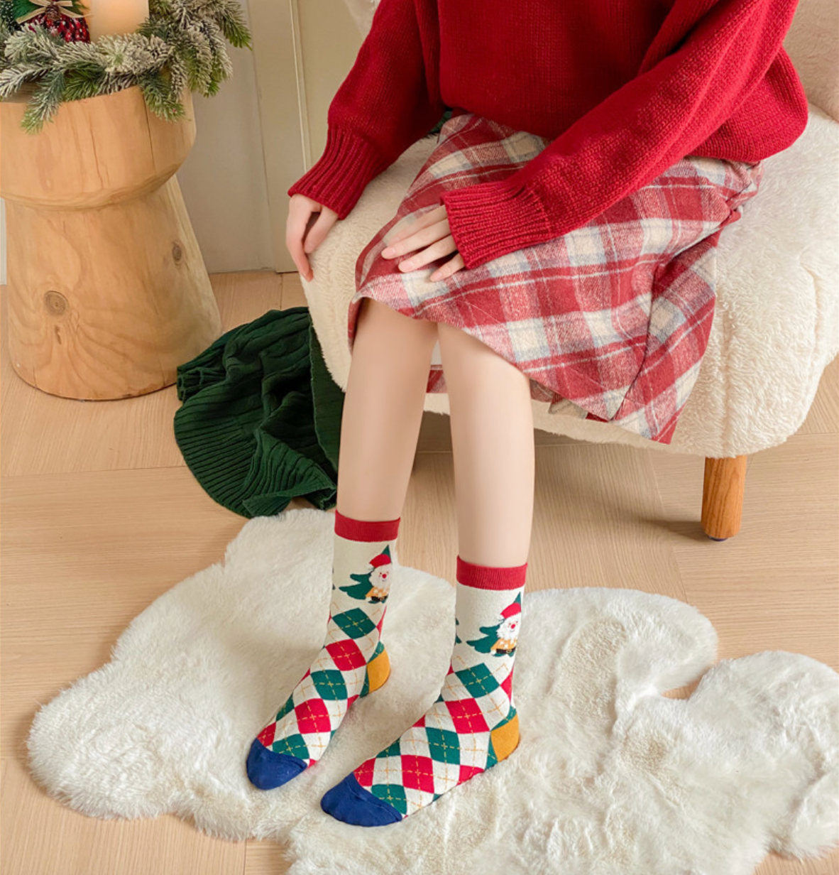 Chaussettes de Noël pour femmes, mi-mollet, en coton, pour l'automne et l'hiver SO10