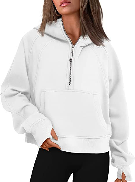 🎉Soldes du Nouvel An 2024! 🔥 Pull à capuche demi - zippé de sport en polaire d'hiver pour femmes MY04