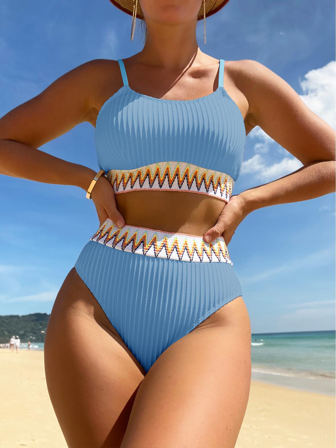 Bikini pour femmes, deux pièces, sans manches, maillot de bain européen et américain avec rembourrage pour la poitrine SW01