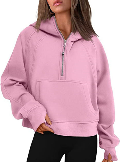 🎉Soldes du Nouvel An 2024! 🔥 Pull à capuche demi - zippé de sport en polaire d'hiver pour femmes MY04