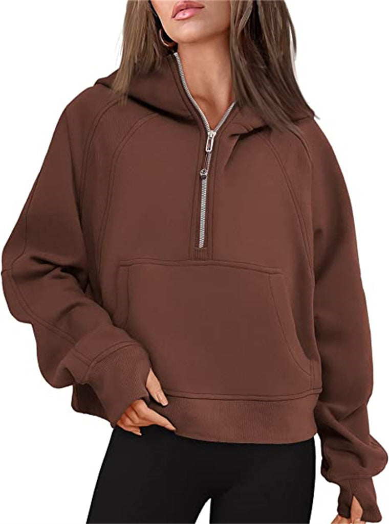 🎉Soldes du Nouvel An 2024! 🔥 Pull à capuche demi - zippé de sport en polaire d'hiver pour femmes MY04