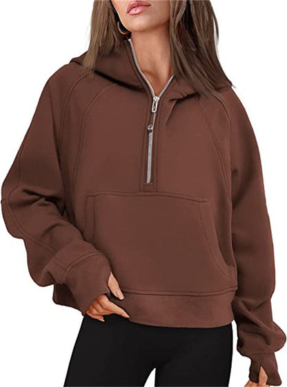 🎉Soldes du Nouvel An 2024! 🔥 Pull à capuche demi - zippé de sport en polaire d'hiver pour femmes MY04