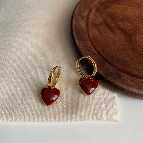 🔥🔥🔥Boucles d'oreilles coeur rouge goutte glaçure-BT005