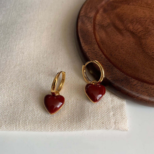 🔥🔥🔥Boucles d'oreilles coeur rouge goutte glaçure-BT005