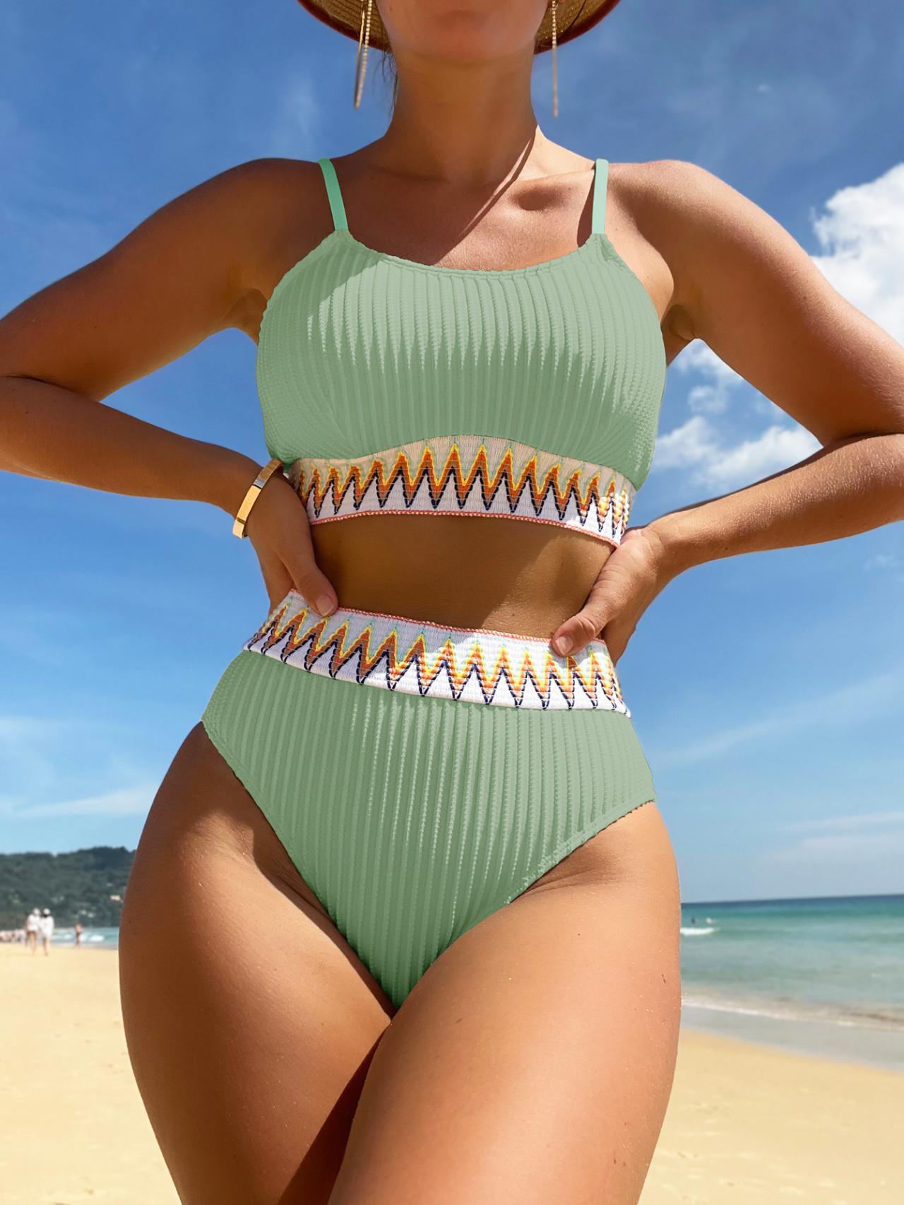 Bikini pour femmes, deux pièces, sans manches, maillot de bain européen et américain avec rembourrage pour la poitrine SW01