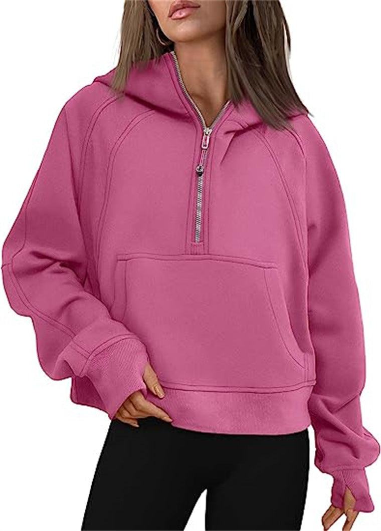 🎉Soldes du Nouvel An 2024! 🔥 Pull à capuche demi - zippé de sport en polaire d'hiver pour femmes MY04