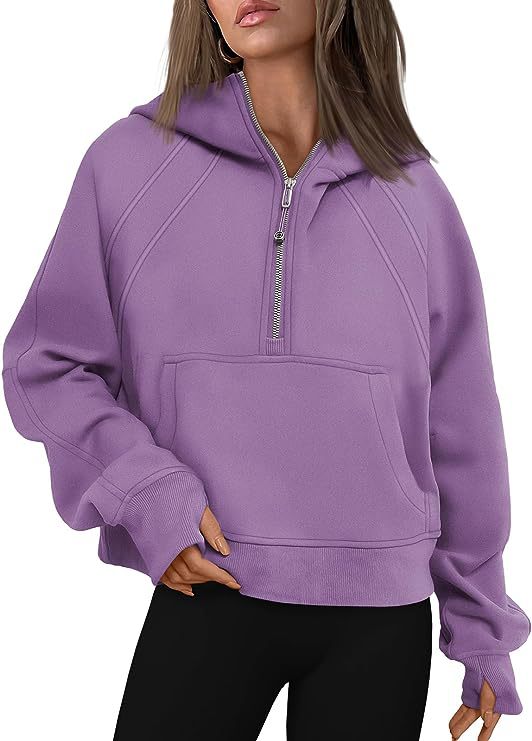 🎉Soldes du Nouvel An 2024! 🔥 Pull à capuche demi - zippé de sport en polaire d'hiver pour femmes MY04