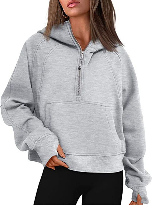 🎉Soldes du Nouvel An 2024! 🔥 Pull à capuche demi - zippé de sport en polaire d'hiver pour femmes MY04