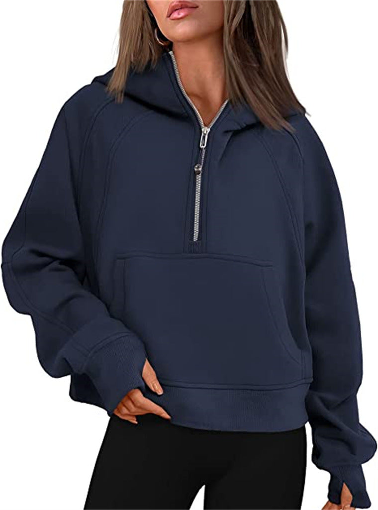 🎉Soldes du Nouvel An 2024! 🔥 Pull à capuche demi - zippé de sport en polaire d'hiver pour femmes MY04