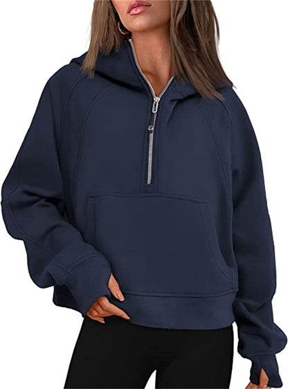 🎉Soldes du Nouvel An 2024! 🔥 Pull à capuche demi - zippé de sport en polaire d'hiver pour femmes MY04