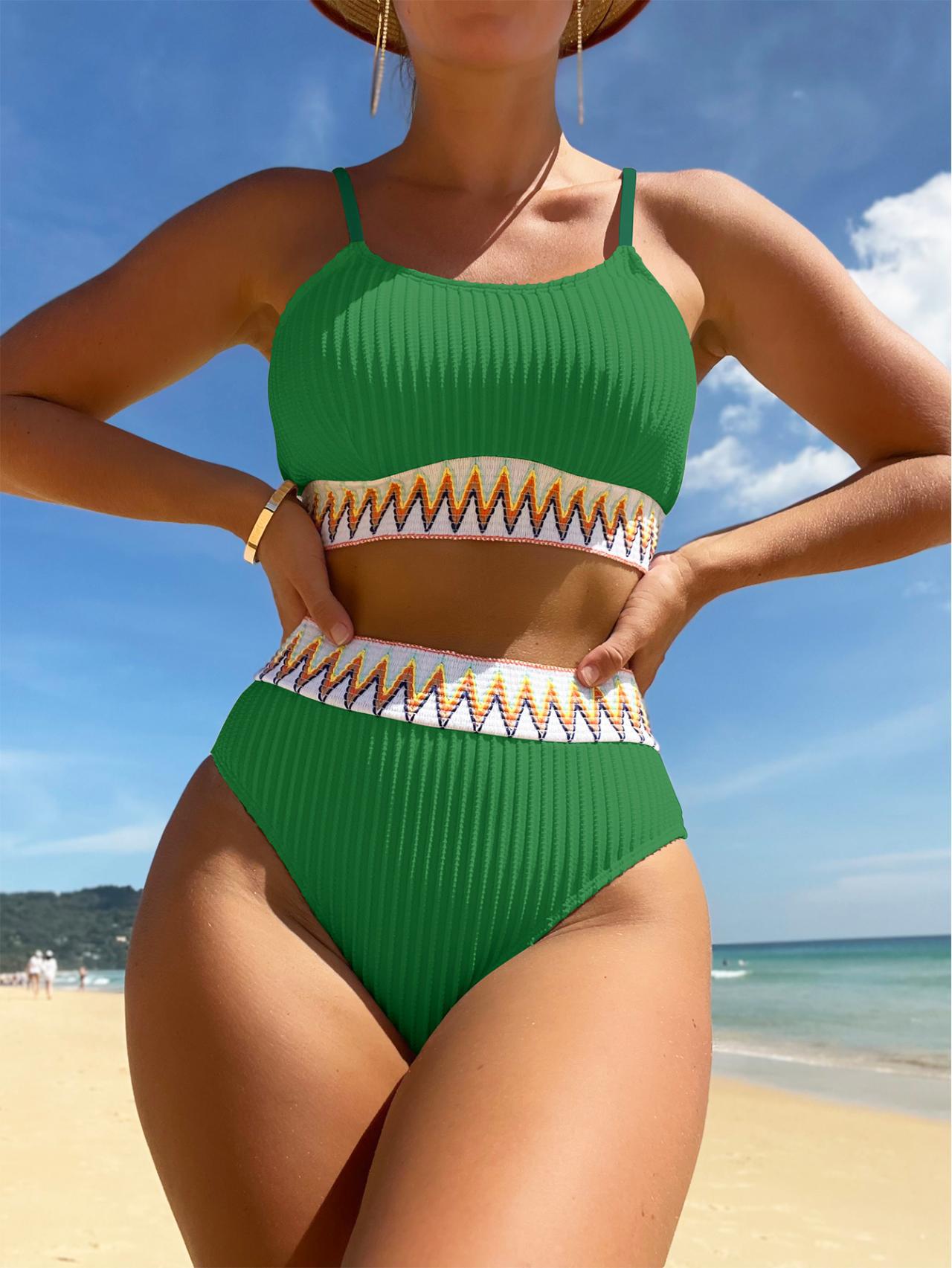 Bikini pour femmes, deux pièces, sans manches, maillot de bain européen et américain avec rembourrage pour la poitrine SW01