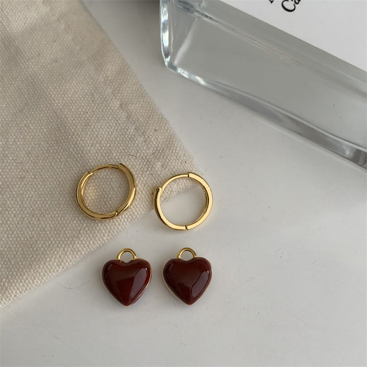 🔥🔥🔥Boucles d'oreilles coeur rouge goutte glaçure-BT005