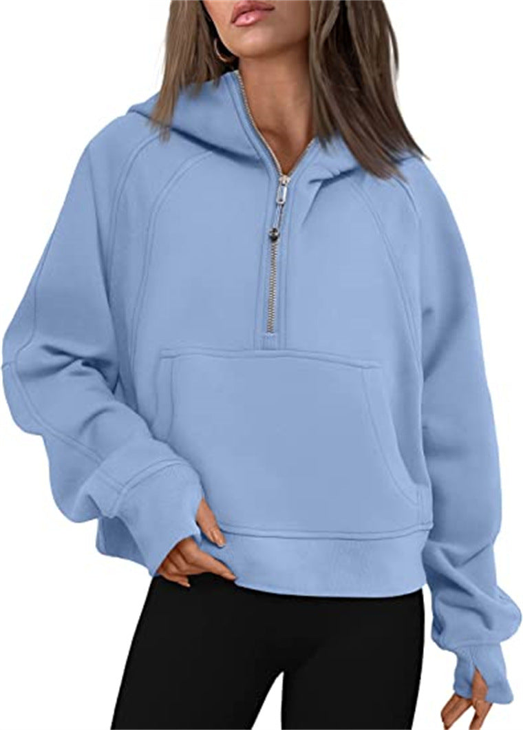 🎉Soldes du Nouvel An 2024! 🔥 Pull à capuche demi - zippé de sport en polaire d'hiver pour femmes MY04