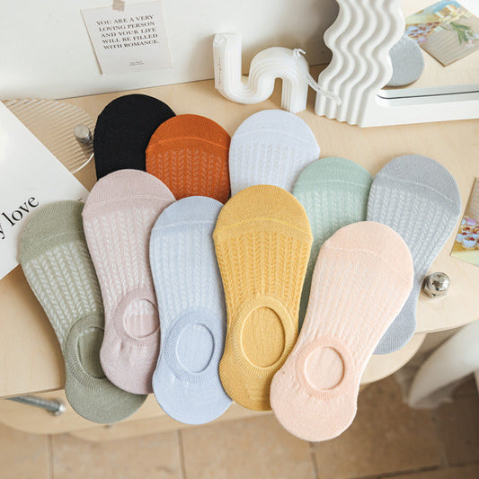 Chaussettes pour femmes SO02 : Coupe fine, embout plat, antidérapantes, ne glissent pas, respirantes, climatisées, en maille.