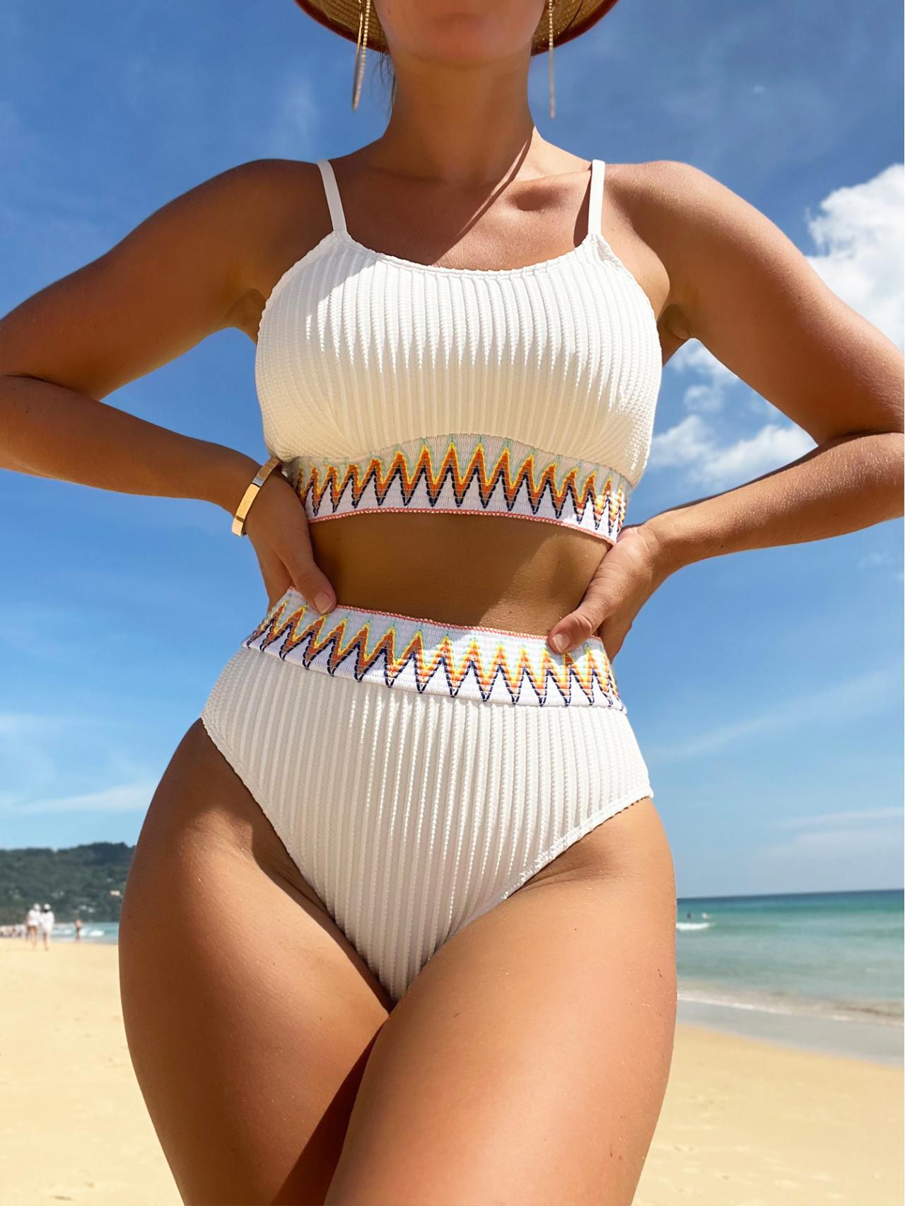 Bikini pour femmes, deux pièces, sans manches, maillot de bain européen et américain avec rembourrage pour la poitrine SW01