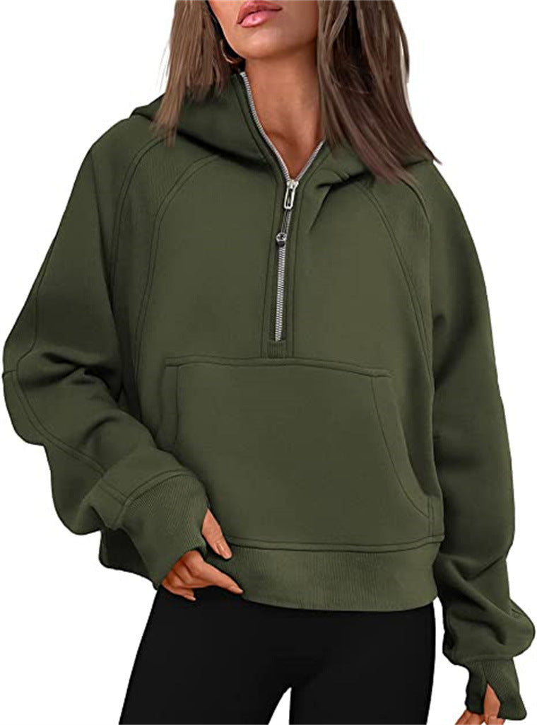 🎉Soldes du Nouvel An 2024! 🔥 Pull à capuche demi - zippé de sport en polaire d'hiver pour femmes MY04