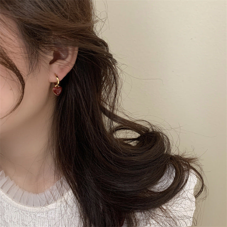 🔥🔥🔥Boucles d'oreilles coeur rouge goutte glaçure-BT005