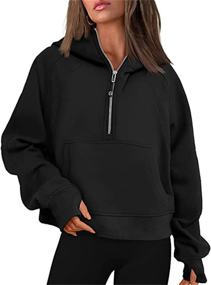 🎉Soldes du Nouvel An 2024! 🔥 Pull à capuche demi - zippé de sport en polaire d'hiver pour femmes MY04