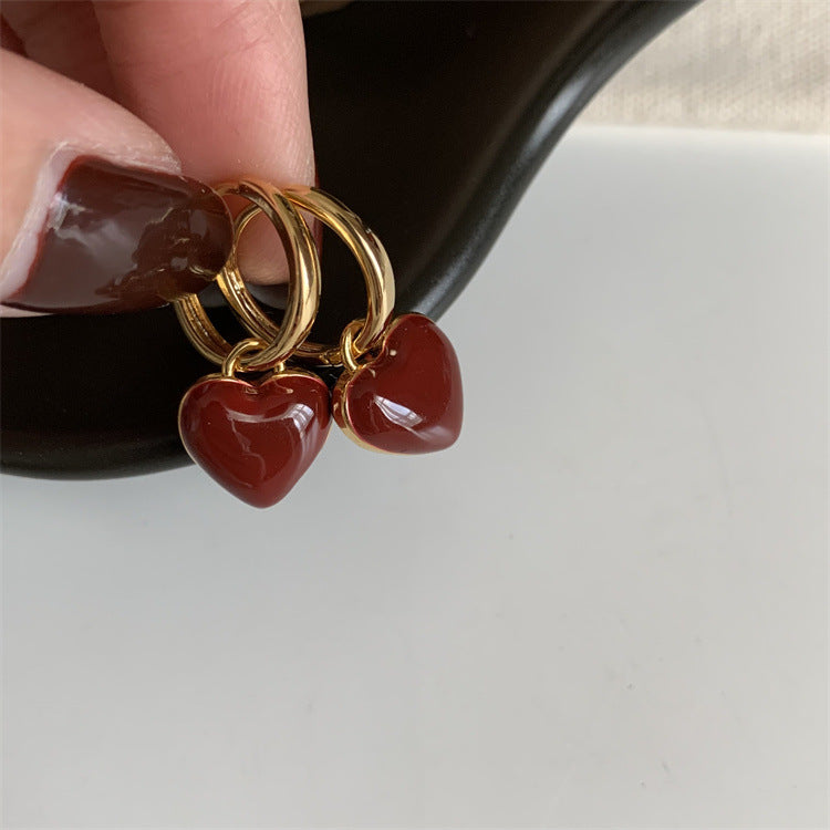 🔥🔥🔥Boucles d'oreilles coeur rouge goutte glaçure-BT005