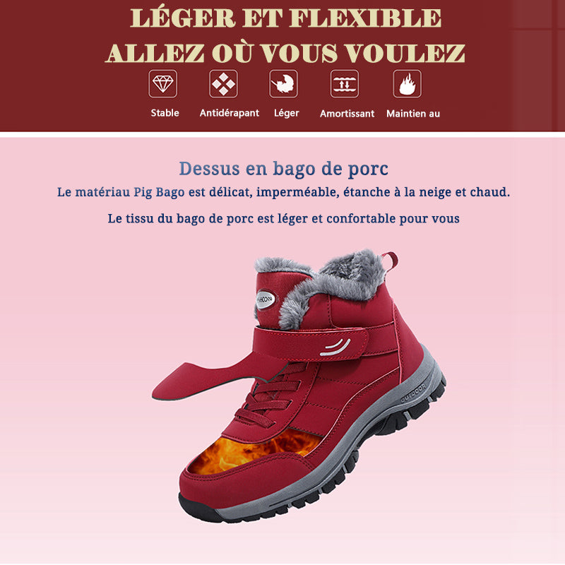 (+5℃🔥)Bottes de neige pour sports d'extérieur en polaire imperméable W088